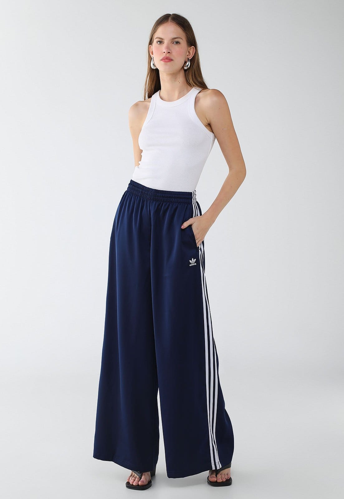 Vista 2 Calça Feminina adidas Originals Satin WL adidas Originals azul marinho