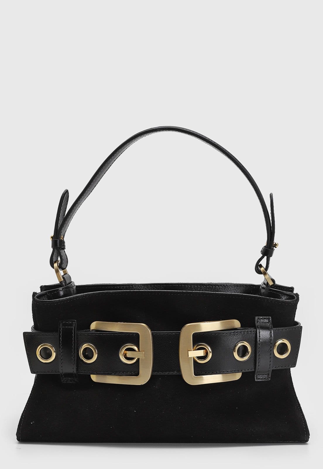 Bolsa Feminina Vicenza Média Couro Liso e Camurça Preta