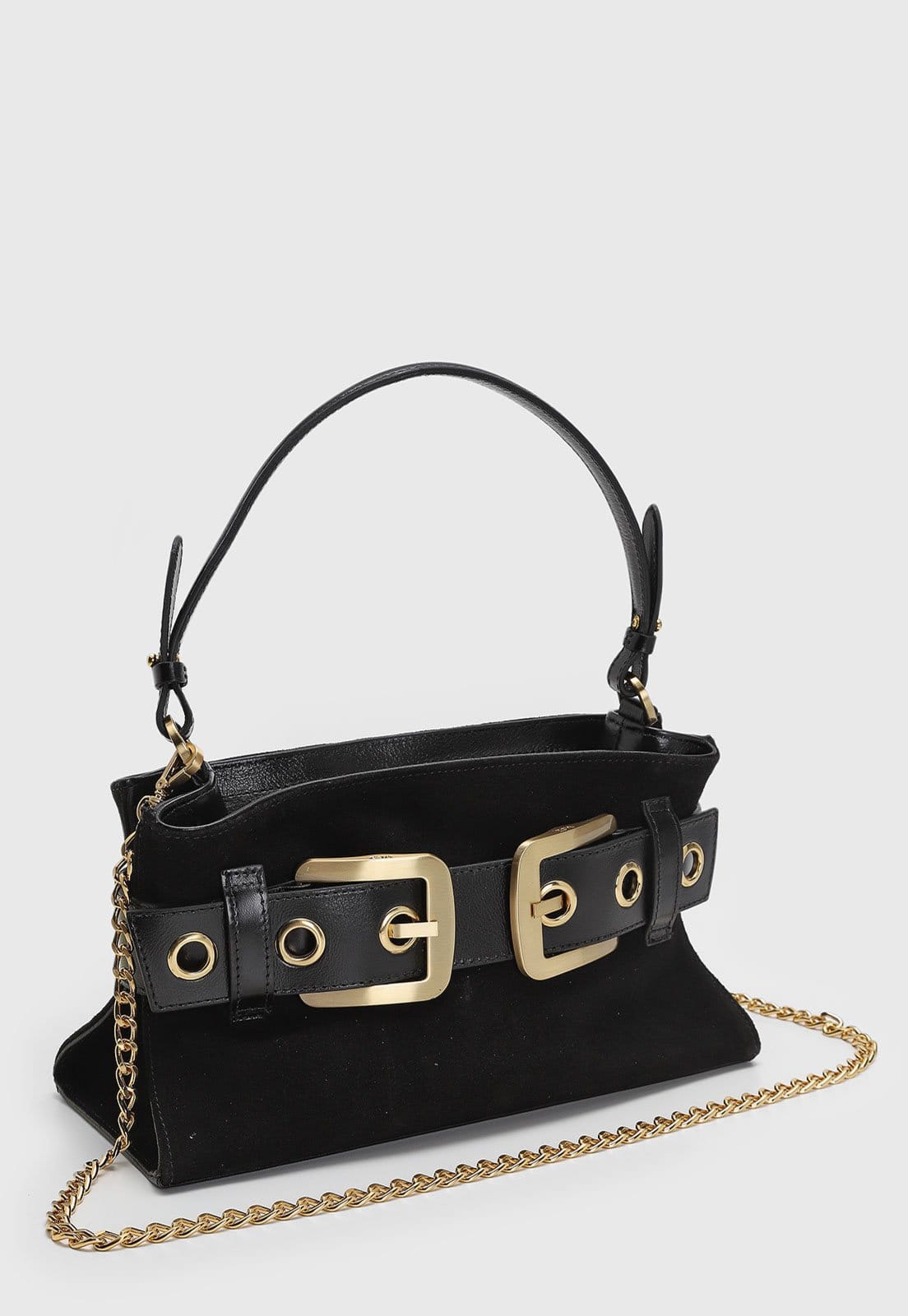 Vista 2 Bolsa Feminina Vicenza Média Couro Liso e Camurça Preta Vicenza preto