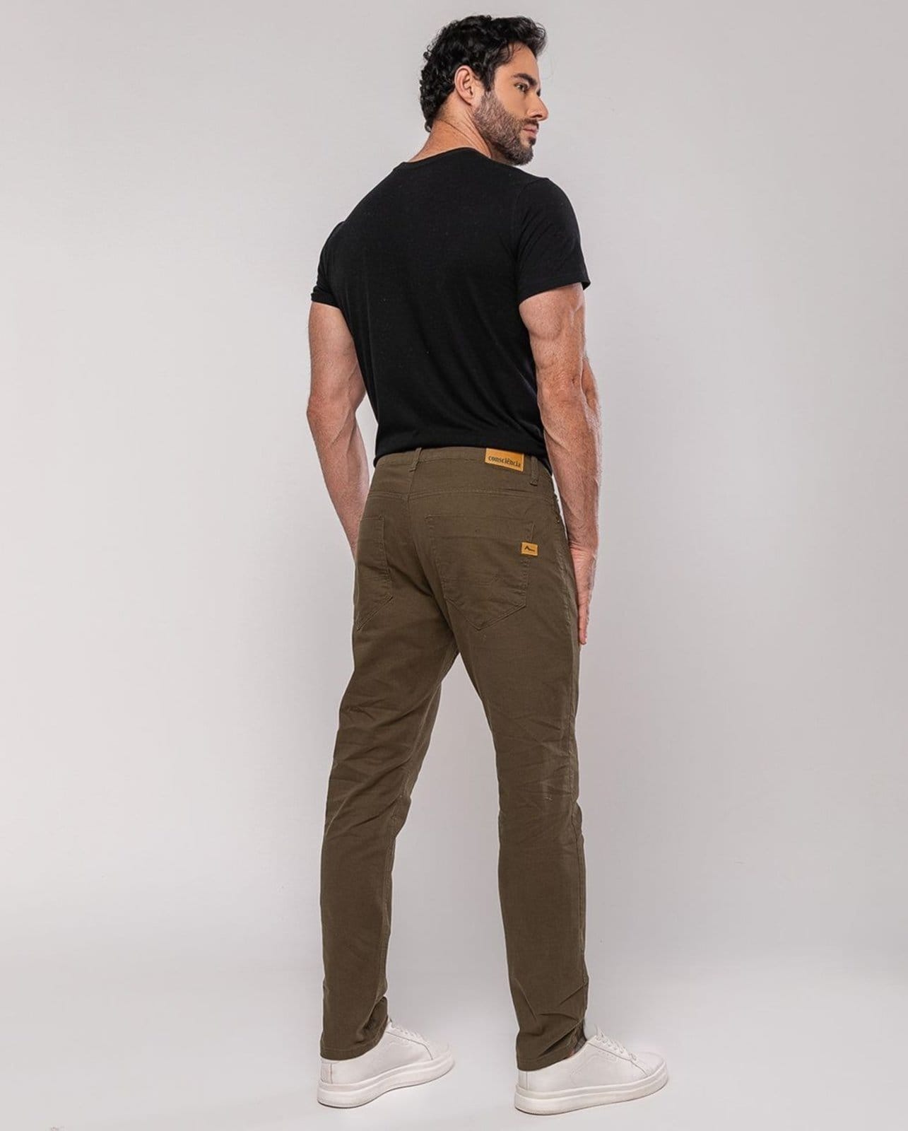 Vista 2 Calça Sarja Masculina Slim Fit Básica 22191 Eae-Militar Consciência verde militar