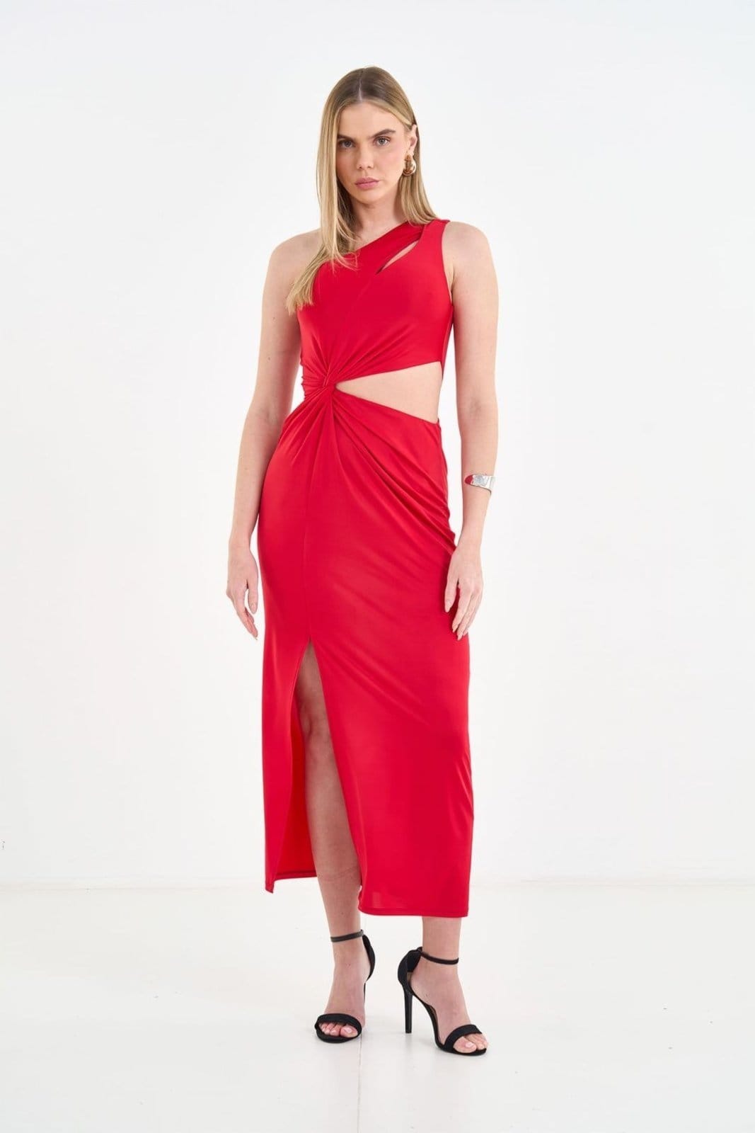 Vista principal Vestido com Torção e Alça Única ACT FEMININO vermelho
