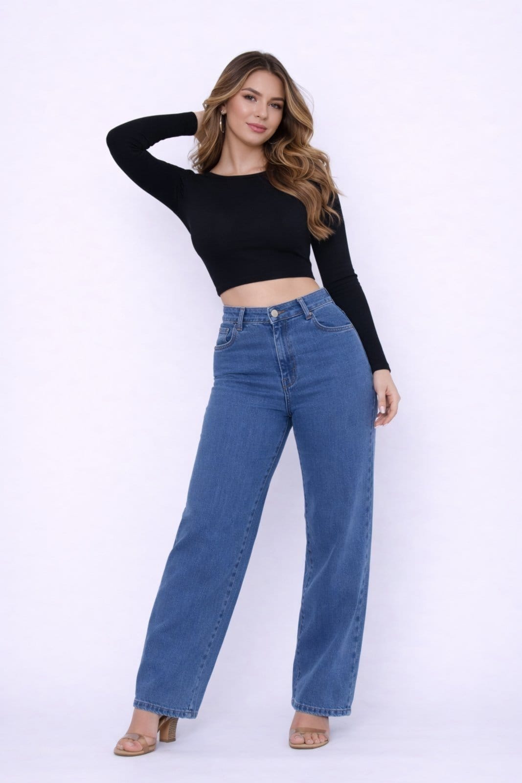 Calça Jeans D Bell Outlet Fashion Wide Leg Claro