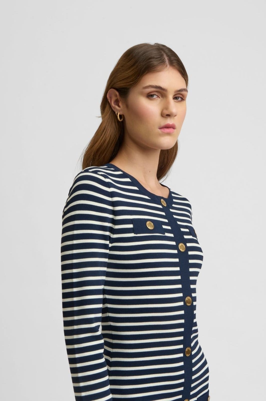 Vista 2 Vestido Curto Listrado Com Botões Jf482obfjg409 Michael Kors azul