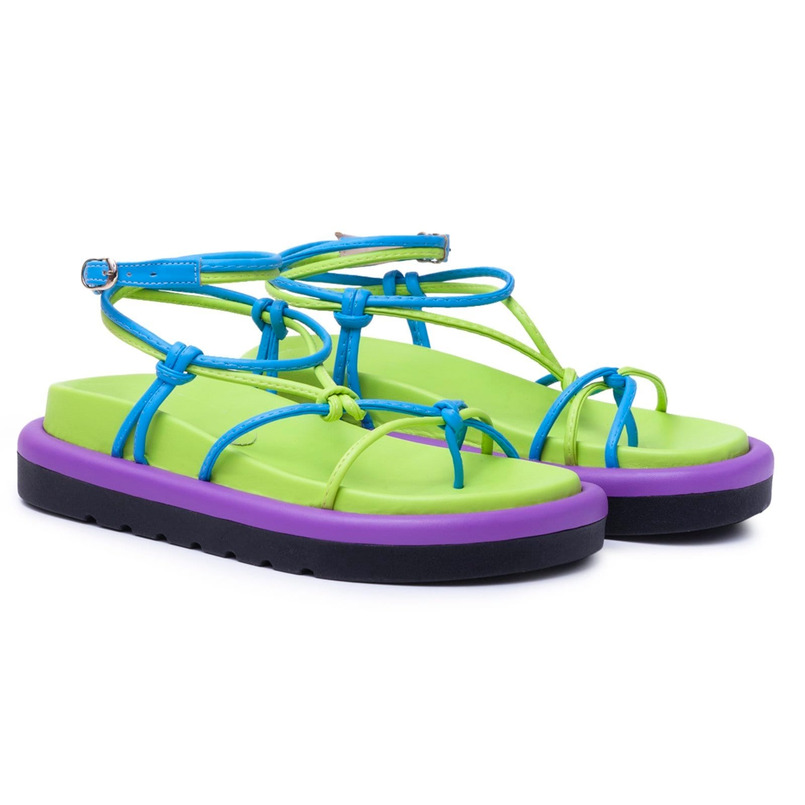 Vista 2 Sandalia Papete De Amarrar Feminina Em Napa Verde 183200 Flor da Pele azul/verde verde