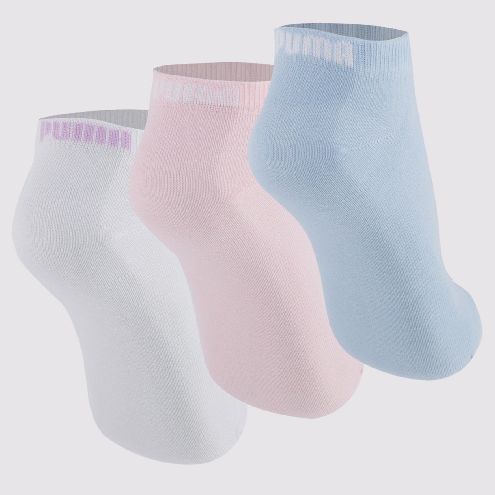 Vista 2 Kit Meia Puma Sapatilha 3 Pares Feminina Rosa e Branca Puma azul