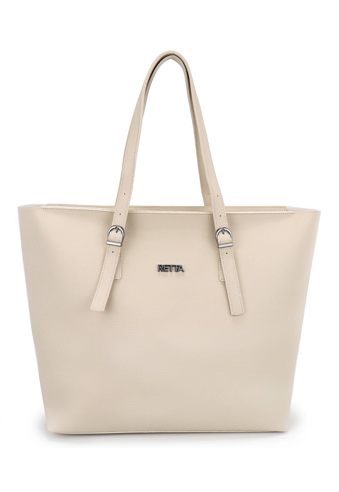 Vista 2 Bolsa Feminina Grande de Ombro Alça Regulável e Nécessaire Retta Marfim Retta Oficial off-white