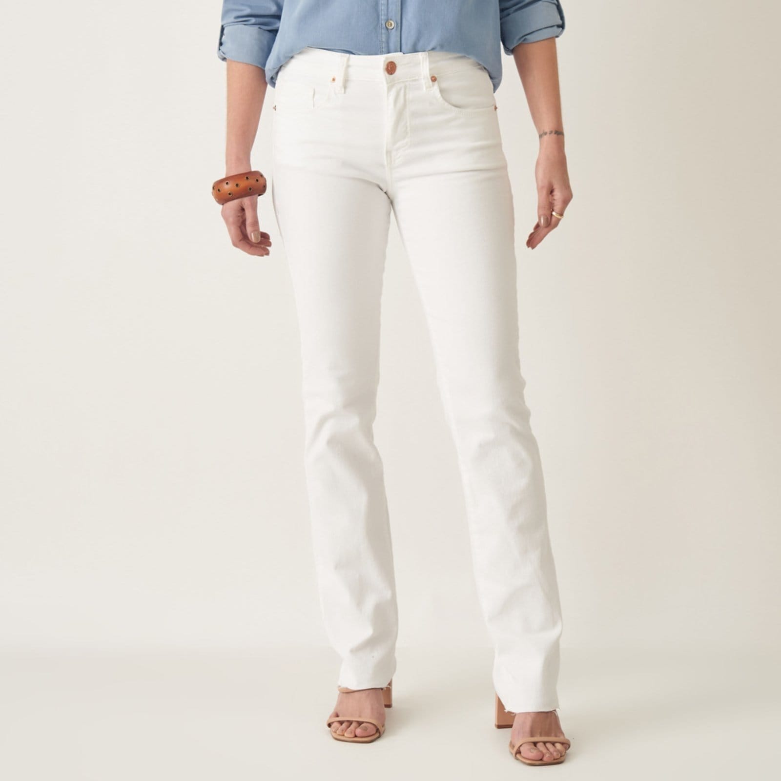 Calça Jeans Color Reta Confort Cintura Média Branca