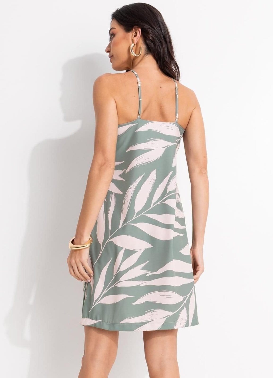 Vista 2 Vestido Em Tecido Plano Creponada Quintess Folhagem Quintess verde