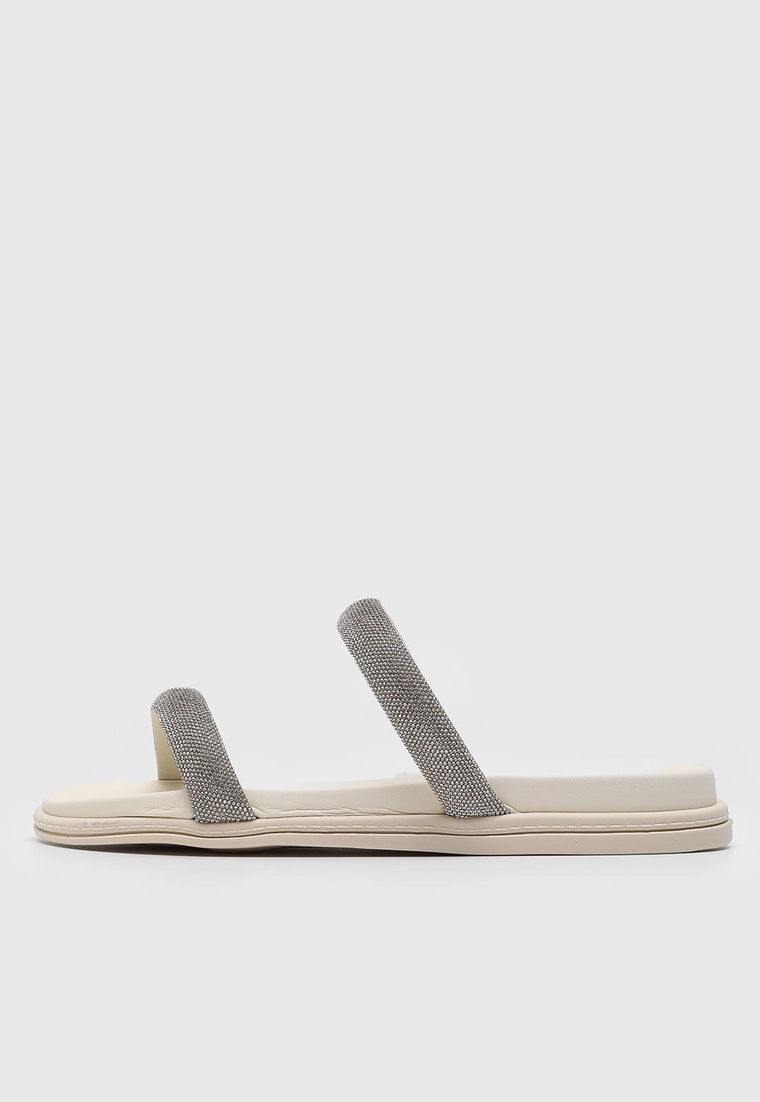 Rasteira Aberta Beira Rio Tiras Brilhantes Off-White