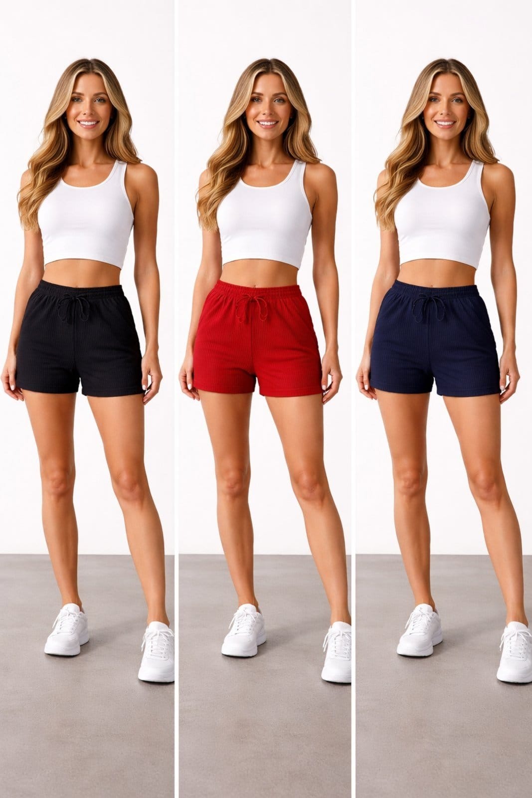 Kit 3 Shorts Malha D Bell Outlet Fashion Canelado Soltinho Vermelho