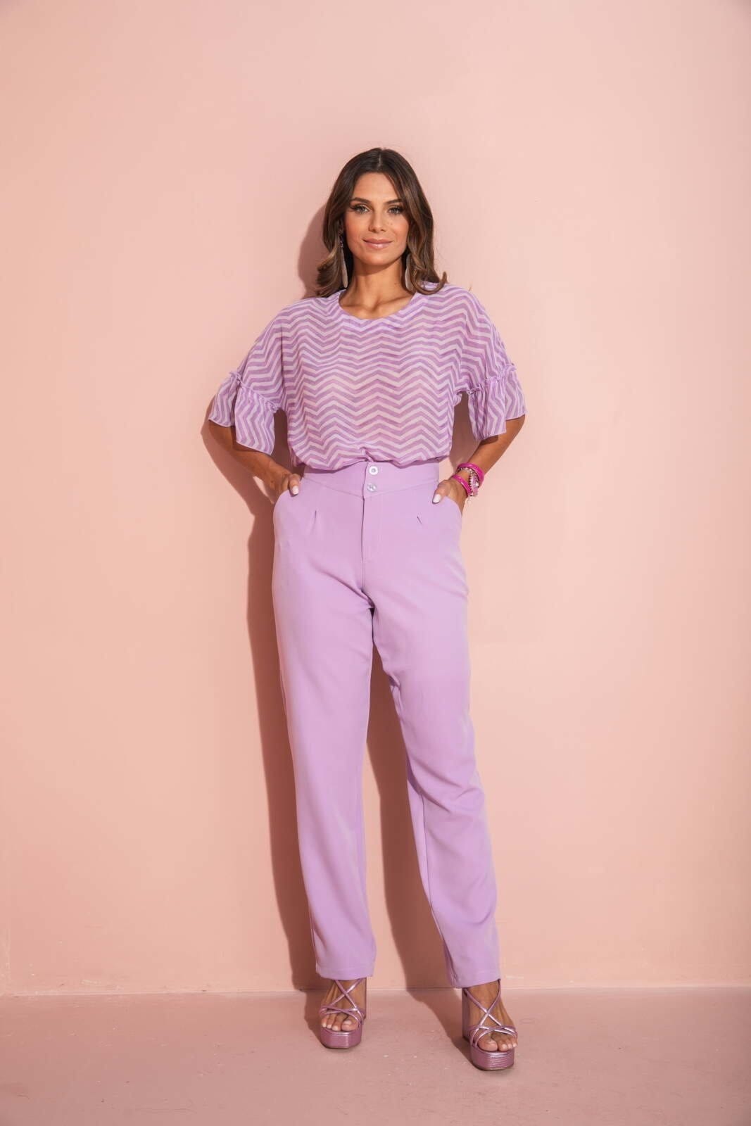 CALÇA FEMININA COM PALA NO CÓS Lavanda