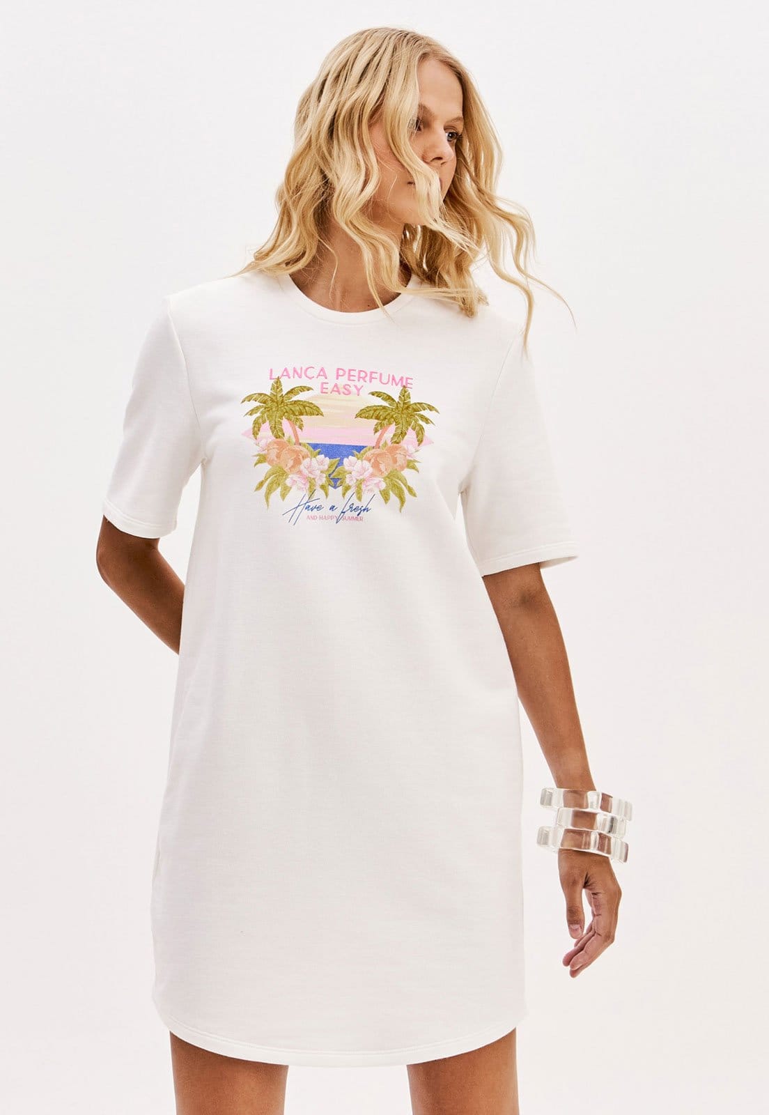 Vestido Lança Perfume Curto Estampado Off-White