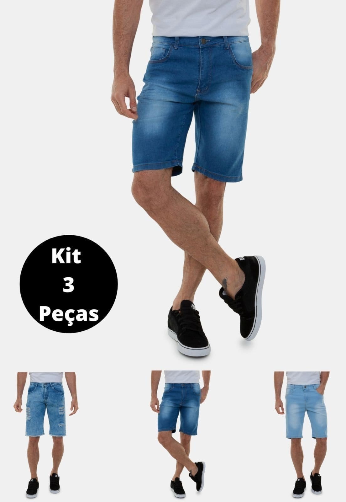 Kit 3 Bermuda Jeans Tradicional Versatti Fresno