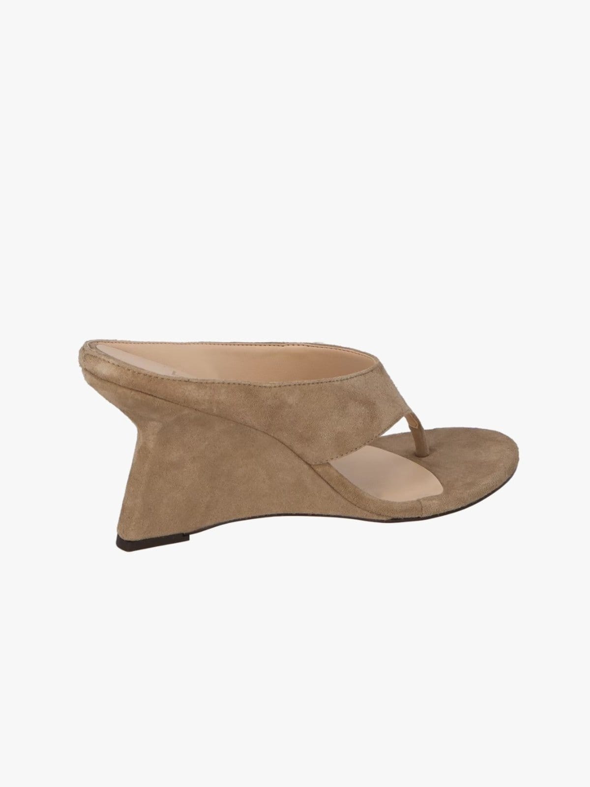 Vista 2 Mule de Dedo Salto Anabela Em Camurça Luiza Barcelos bege