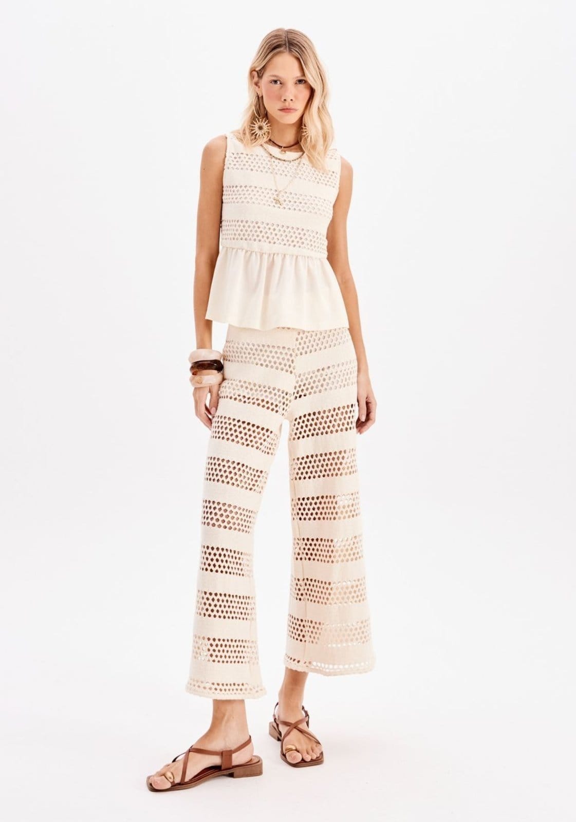 Calça Reta Com Linho Cintura Média