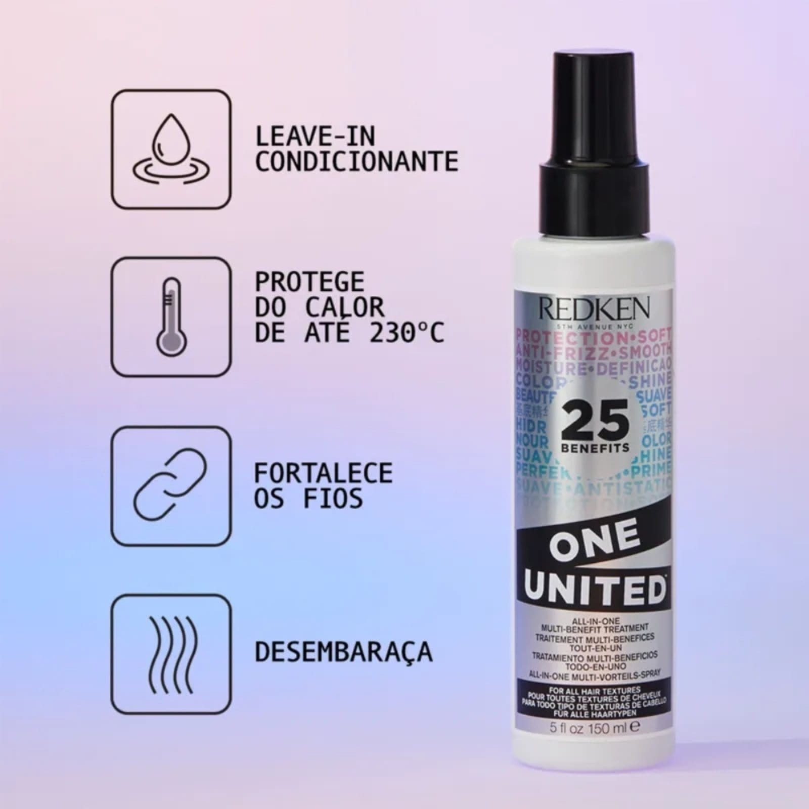 Vista 2 Redken One United Elixir Tratamento Multibenefícios Leave-in Spray Redken cinza