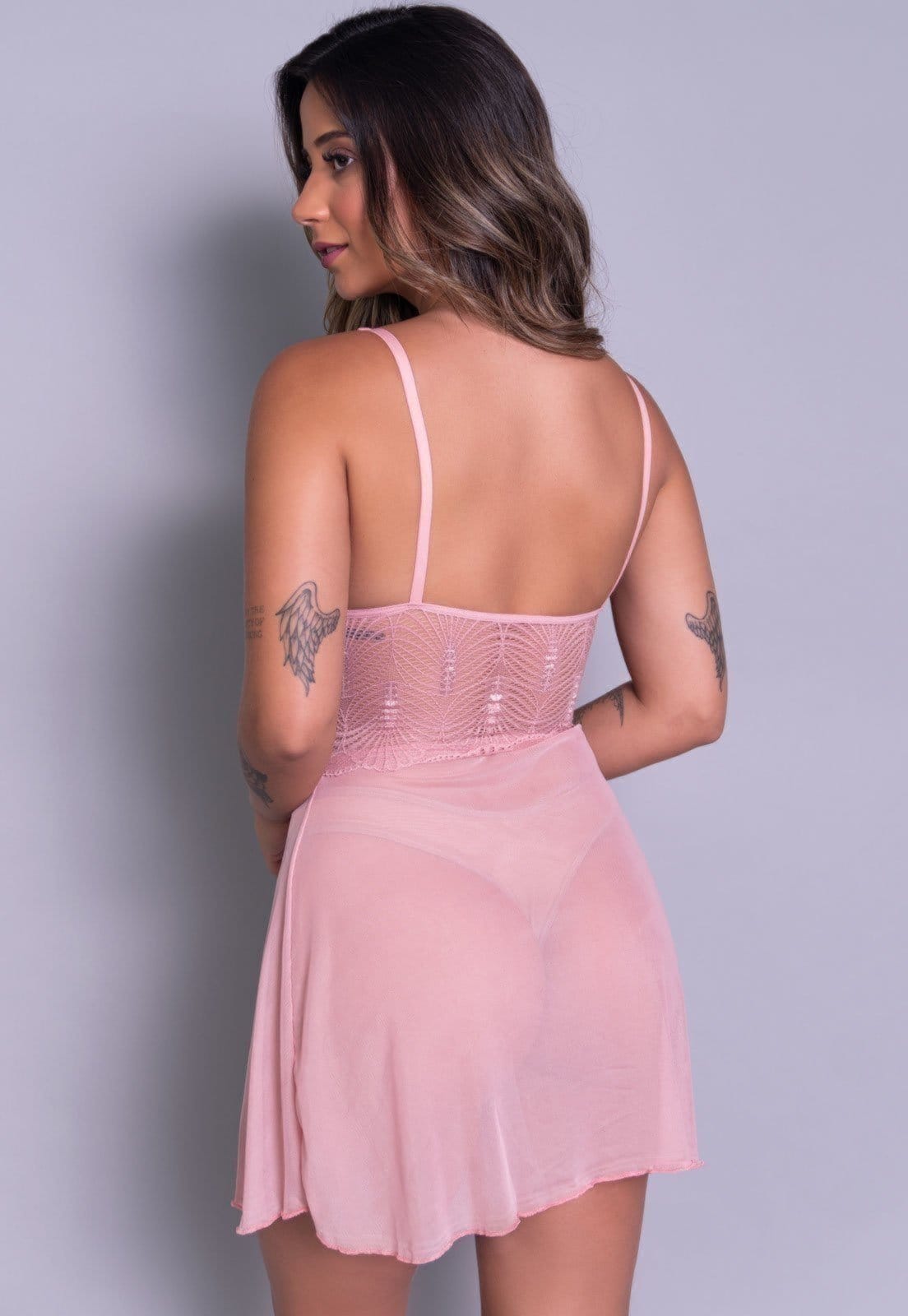 Vista 2 Camisola Feminina WLS Modas Sexy Sem Bojo Joana WLS Modas rosa