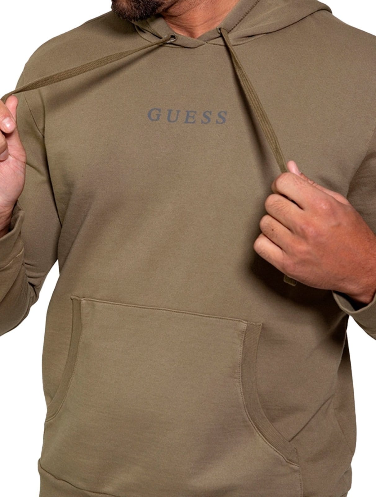Vista 2 Moletom Guess Masculino Hoodie Small Logo Silk Militar Guess verde