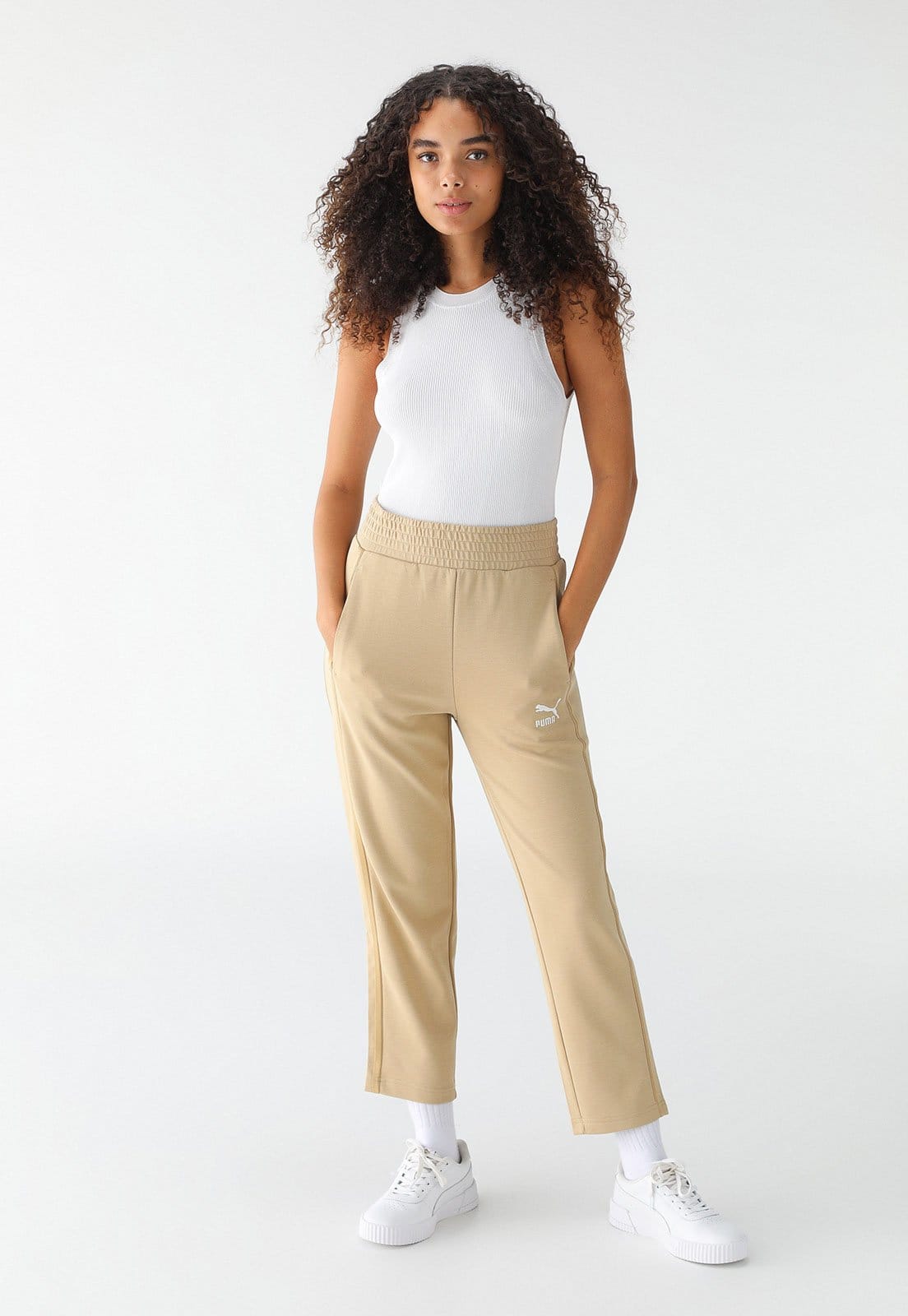 Vista 2 Calça de Moletom Puma Reta Logo Puma bege