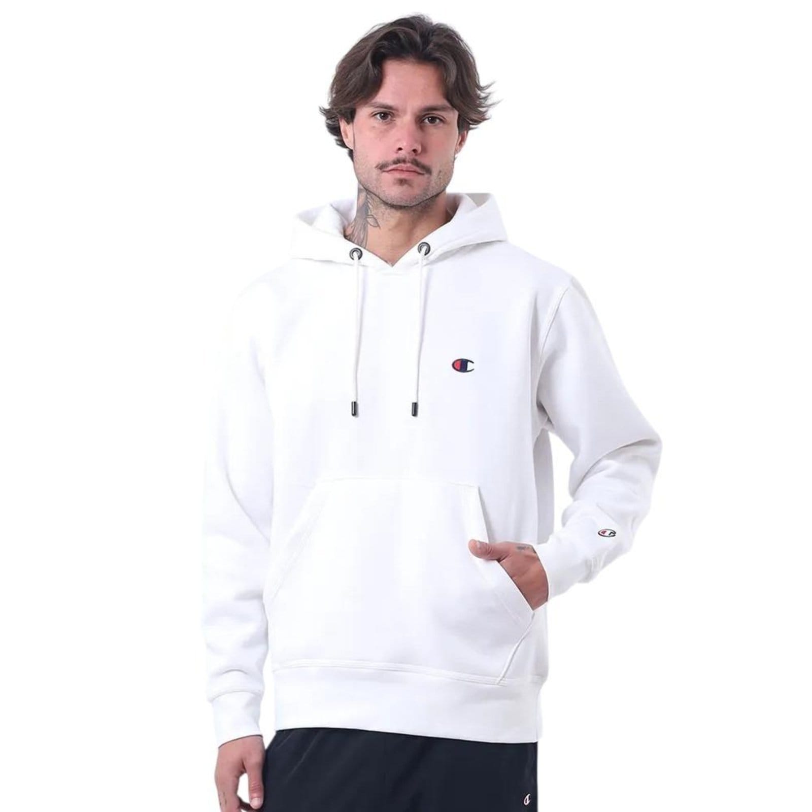 Vista 2 Moletom Champion Canguru Logo C Bordado Masculino Algodão Champion off-white
