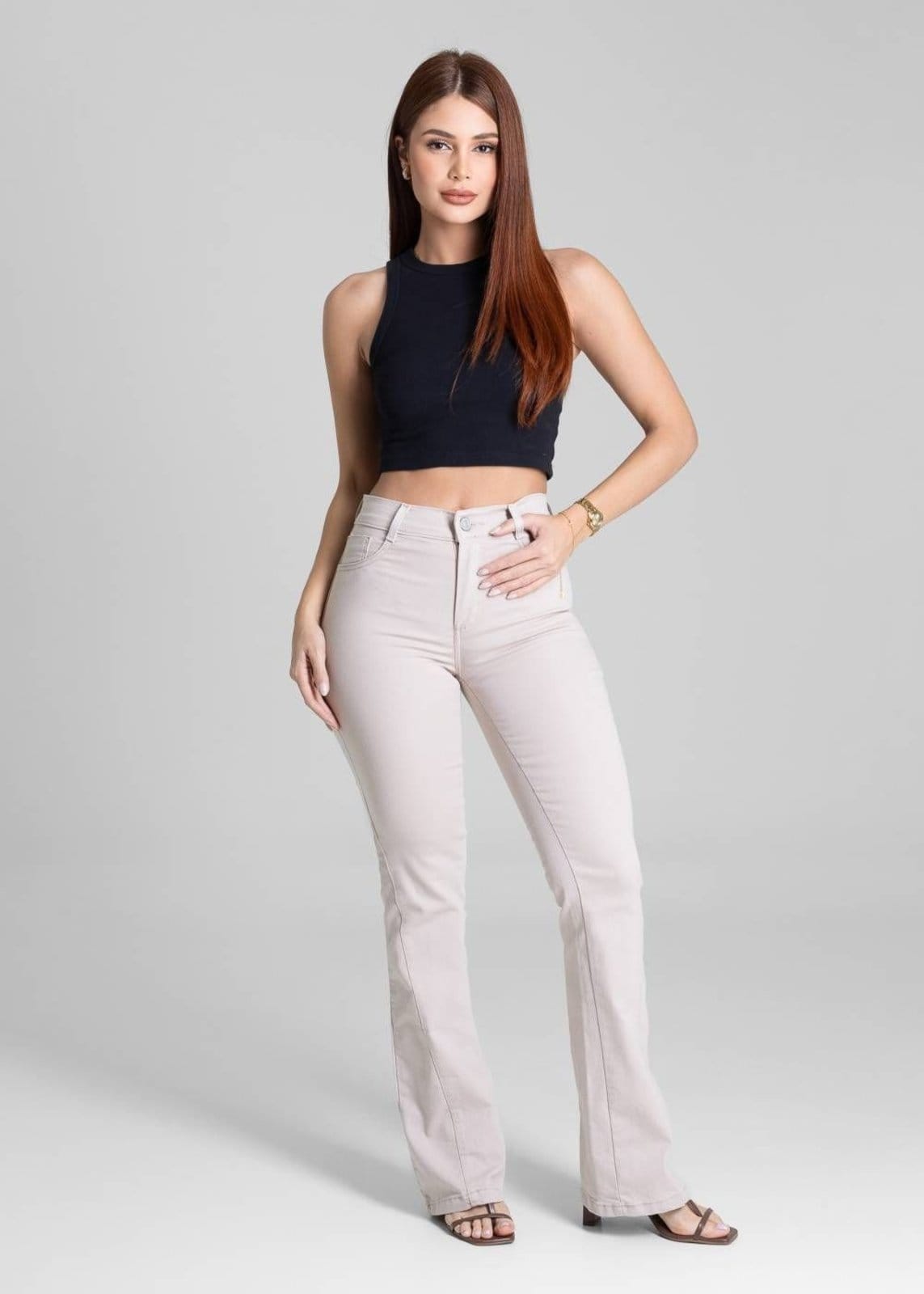 Vista 2 Calça Sarja Sawary Boot Cut - 281699 Sawary bege