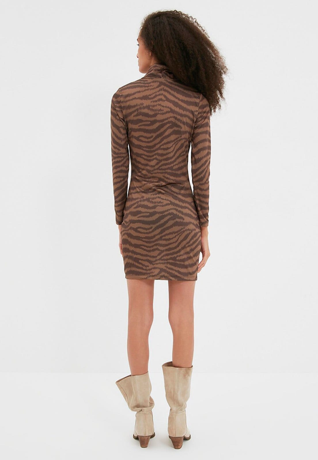 Vista 2 Vestido Trendyol Curto Marrom Trendyol Collection zebra