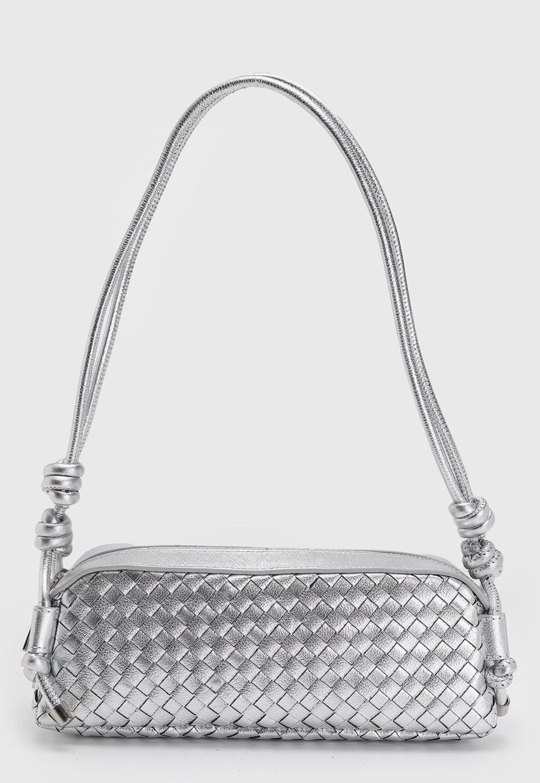 Vista 2 Bolsa Tiracolo Luiza Barcelos Metalizada com Alça em Nós Luiza Barcelos prata