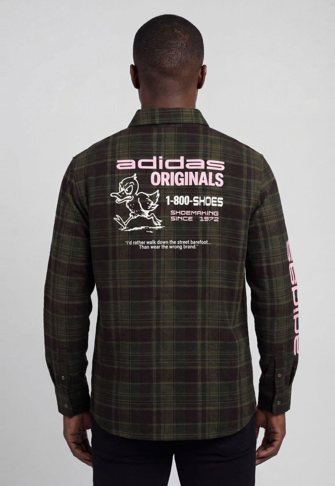 Vista 2 Camisa Masculina adidas Originals Flanela Button Up adidas Originals verde