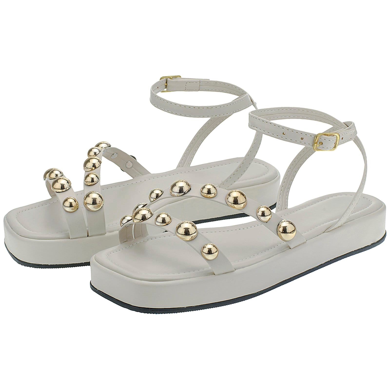 Vista 2 Sandalia Fem Maduda Flatform Meia Esfera Moda Conforto Off White CIA DOS PASSOS bege white