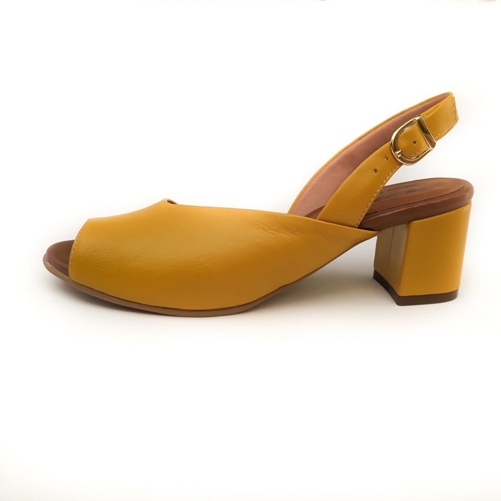 Vista 2 Sandália de Salto em Couro Amo Calçados Ádala Mostarda Amo Calçados amarelo