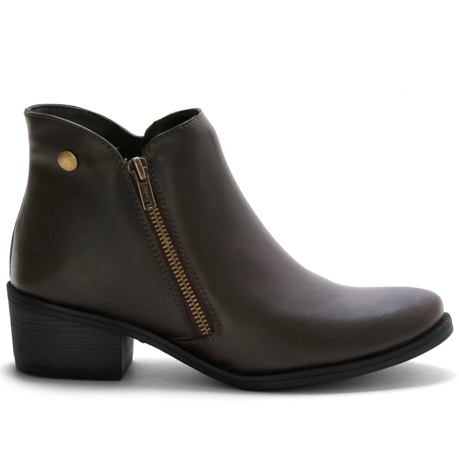 Vista 2 Bota Bredeni Feminina Cano Baixo Com Zíper Preto Sola Preta BREDENI café