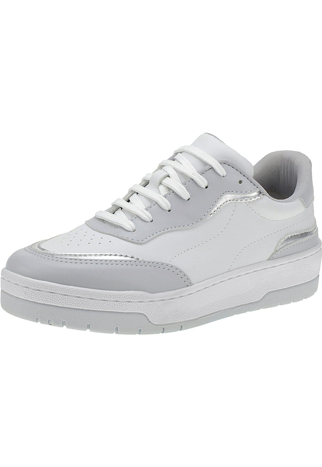 Tênis Lóris Shoes Feminino Casual com Detalhes Metalizado Fitness Dia a Dia Academia Confortável Plataforma 26060 Prata
