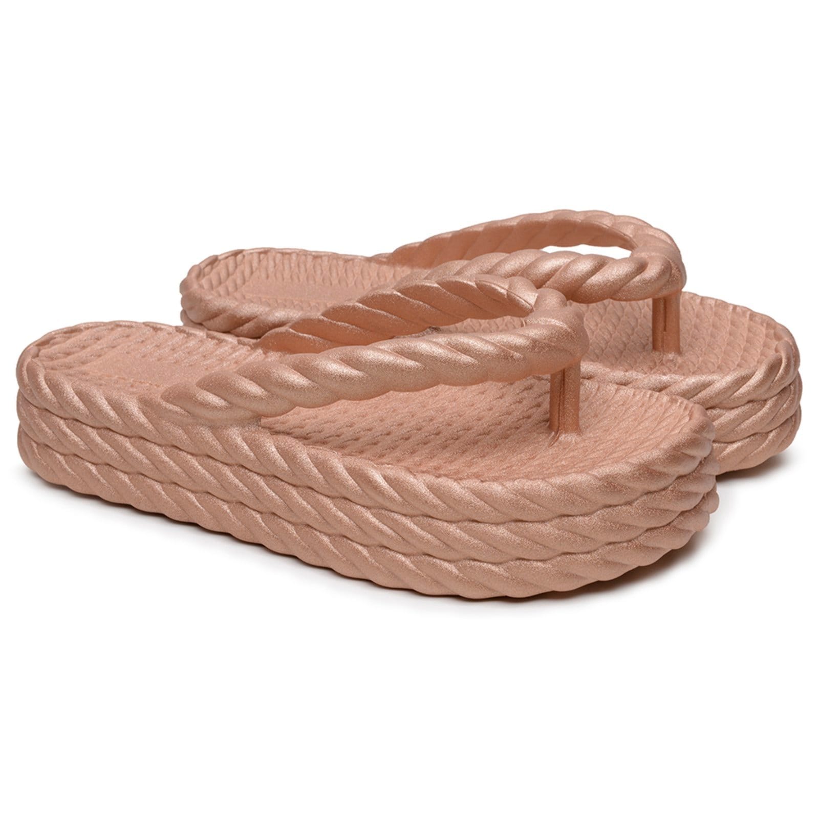 Vista 2 Chinelo Feminino Plataforma Anna Andrade Trançado De Dedo Casual Elegante Versátil Metalizada Anna Andrade rosê