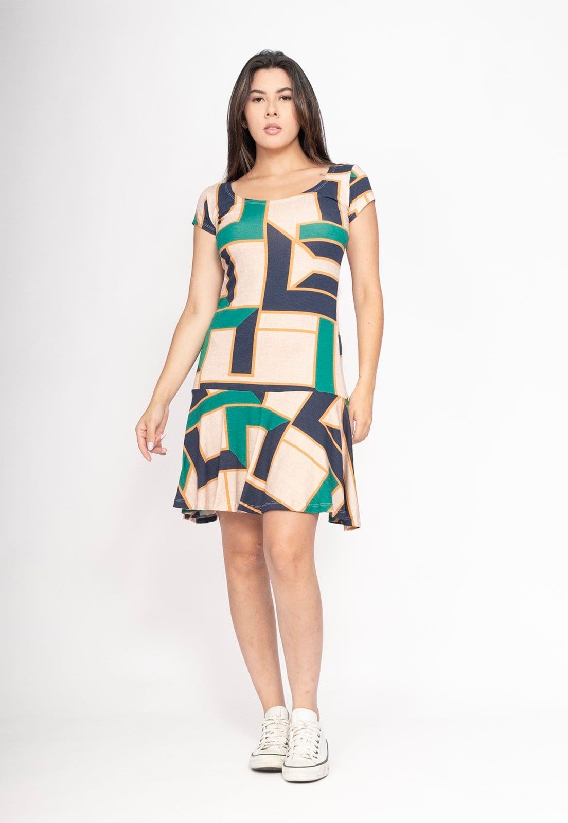 Vestido CabanaFree Aiyra Curto Malha Estampa Chapada de Areia