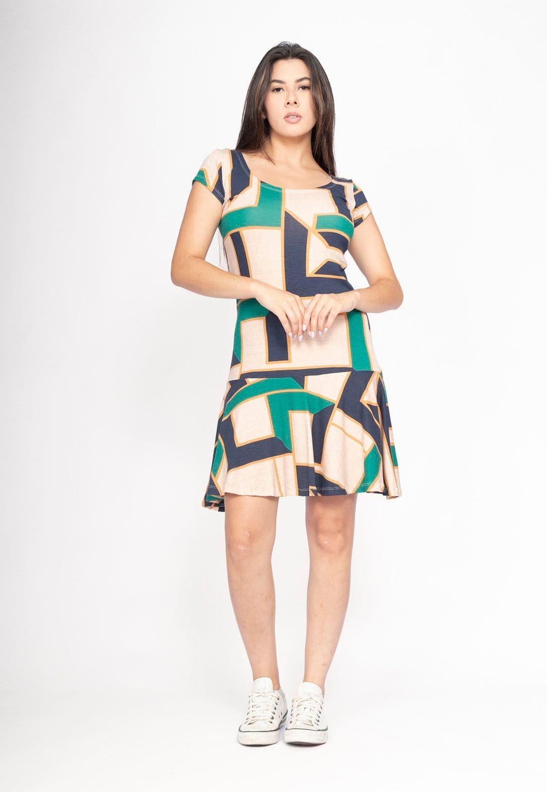 Vista 2 Vestido CabanaFree Aiyra Curto Malha Estampa Chapada de Areia Cabanafree estampado