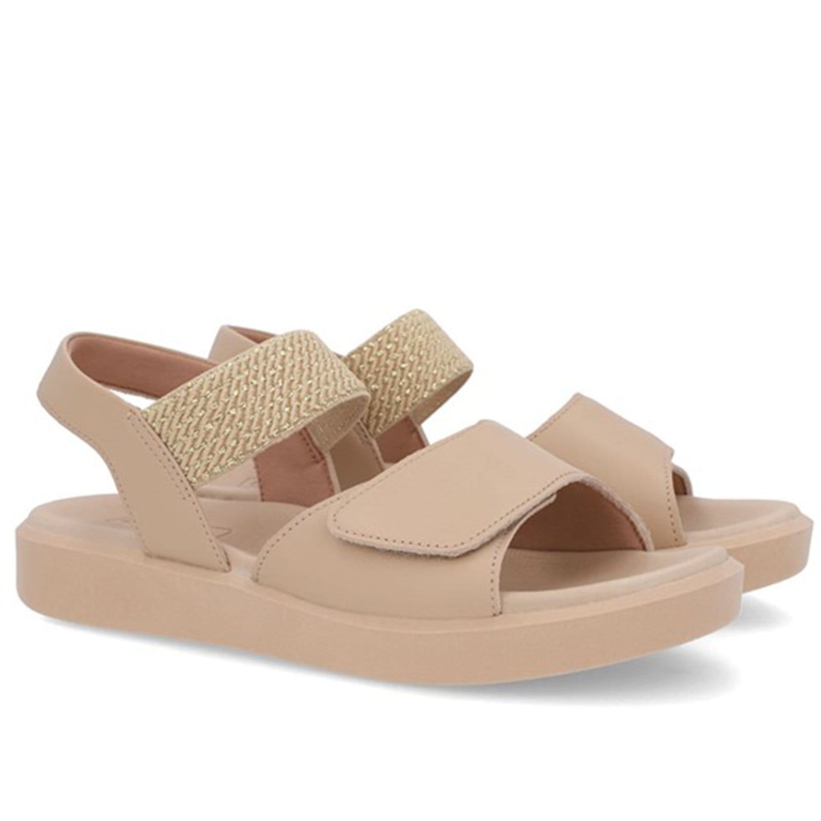 Vista 2 Sandália Usaflex Plataforma Couro Detalhe Metalizado Blush Usaflex bege