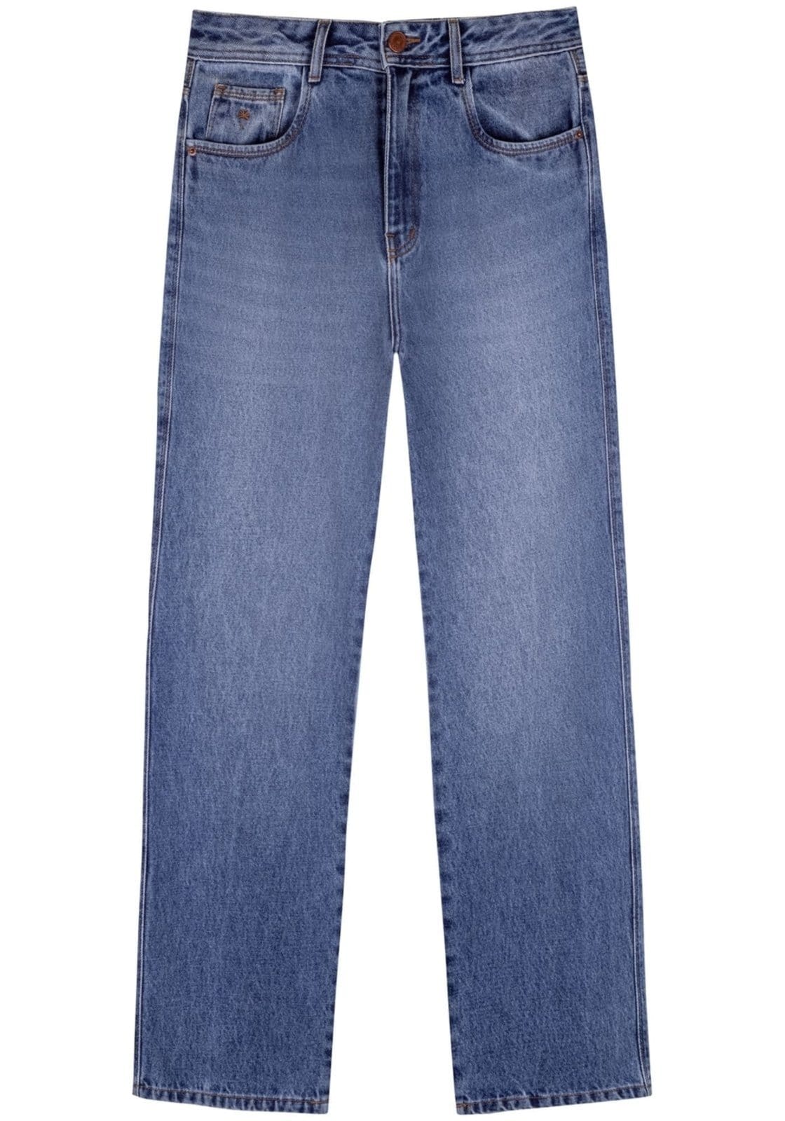 Calça Reta Cropped Com Cintura Alta E Passantes No Cós