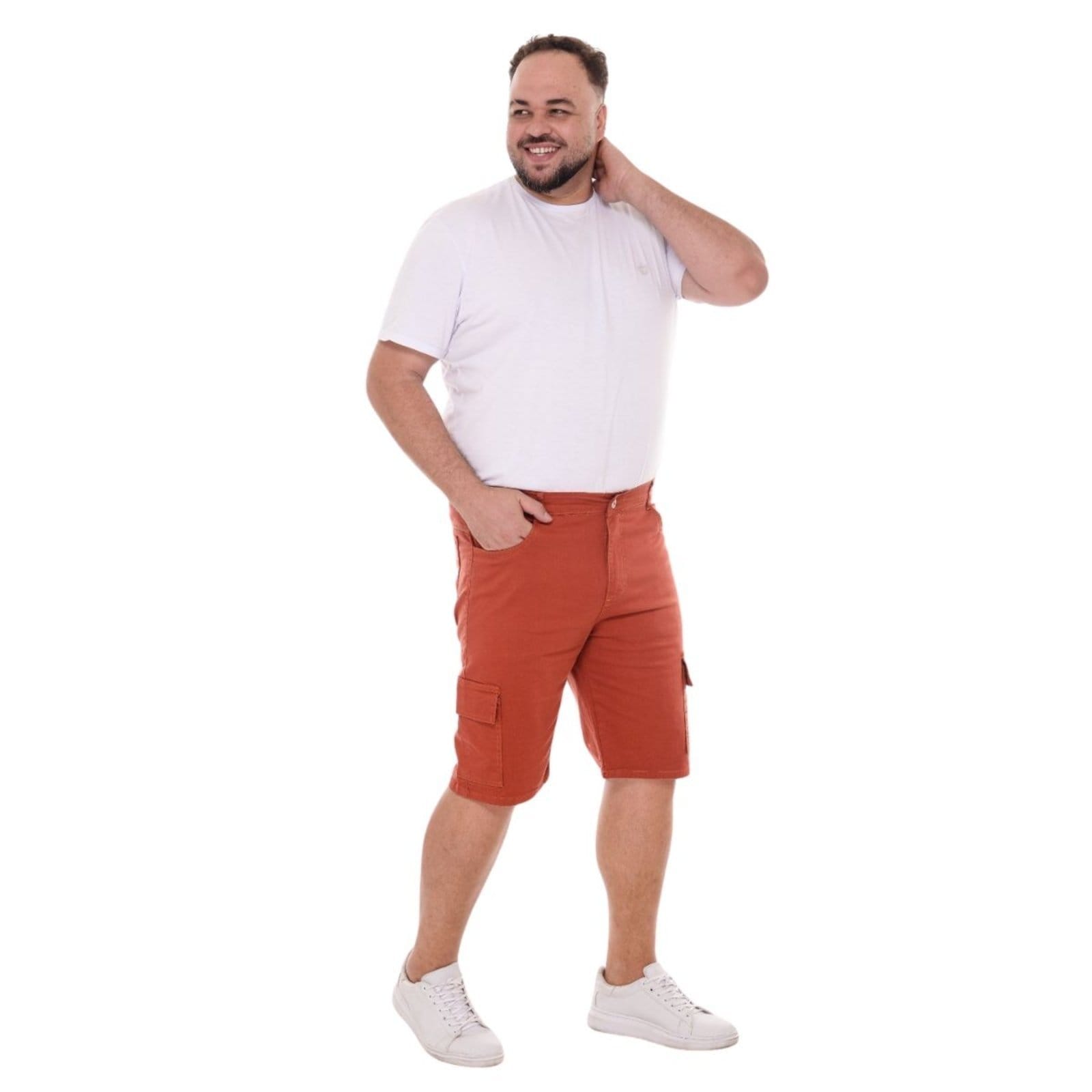 Bermuda Cargo Masculina Terracota Jeans Light Plus Size