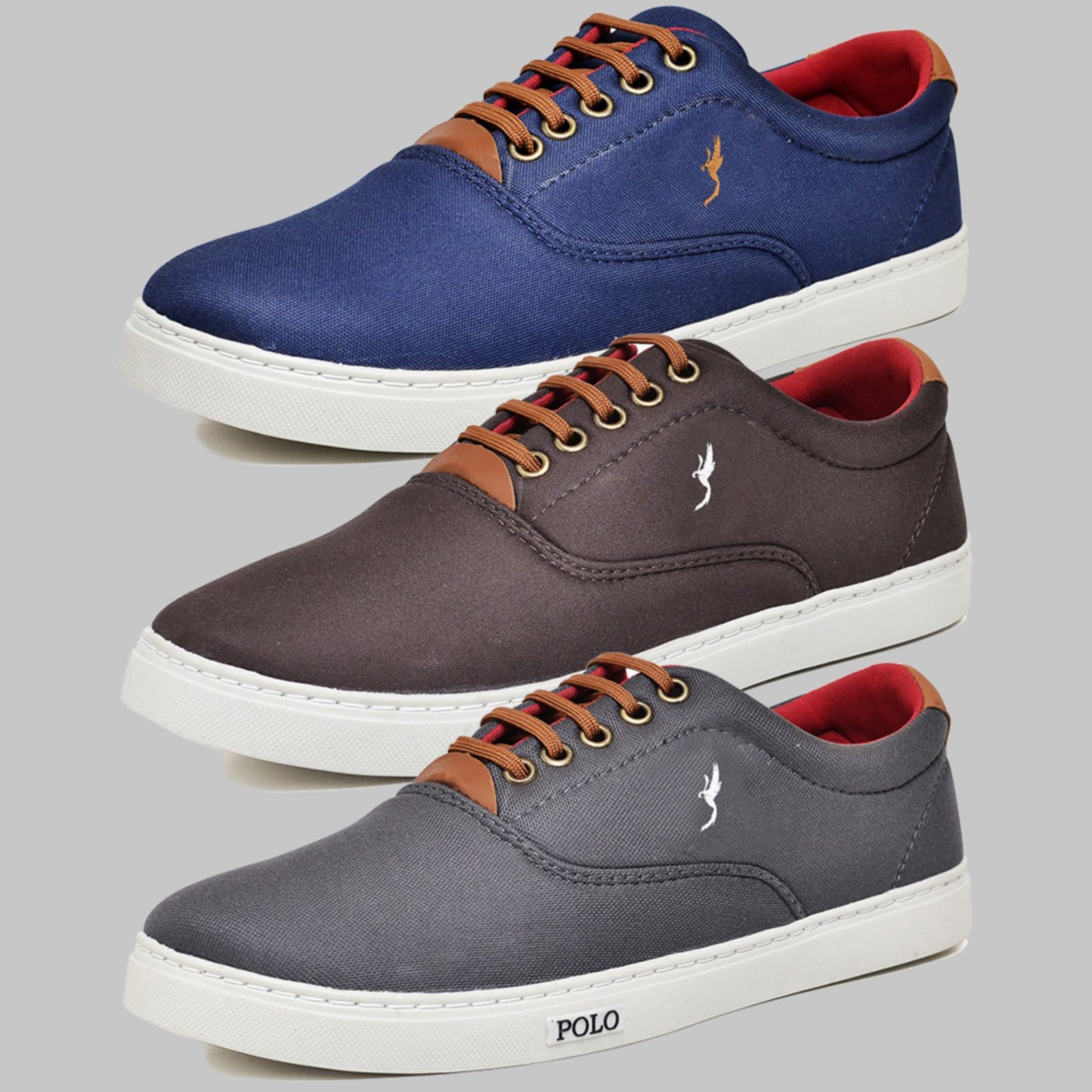 Kit 3 Pares Sapatênis Casual Masculino Polo Azul/Café/Cinza