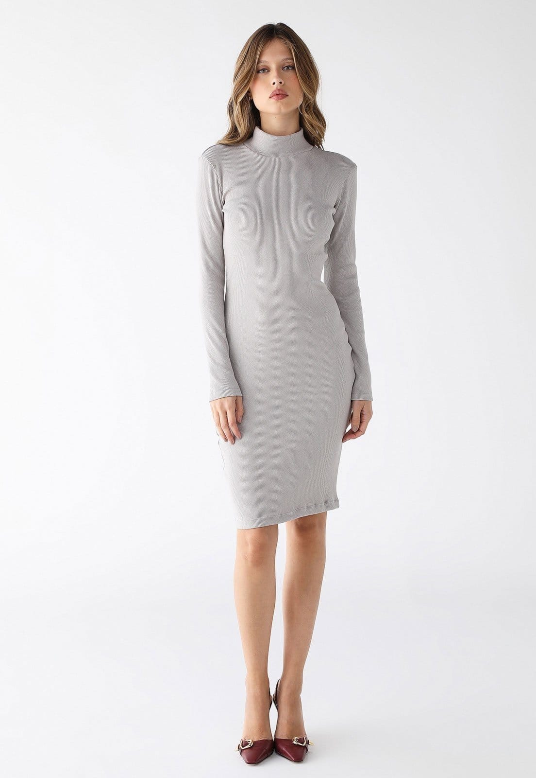 Vestido Curto Gola Alta Levosch Ribana Algodão Premium Claro