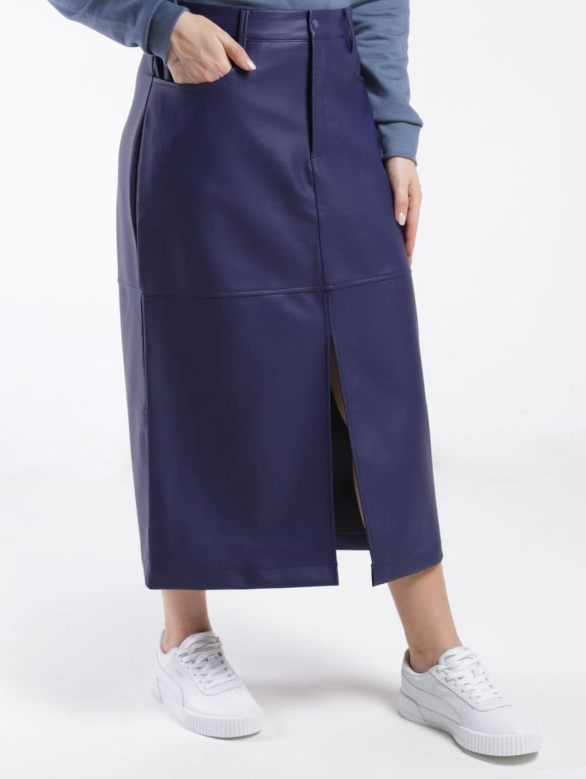 Vista principal Saia Midi Com Fenda Autentique Feminina MARINHO Autentique azul