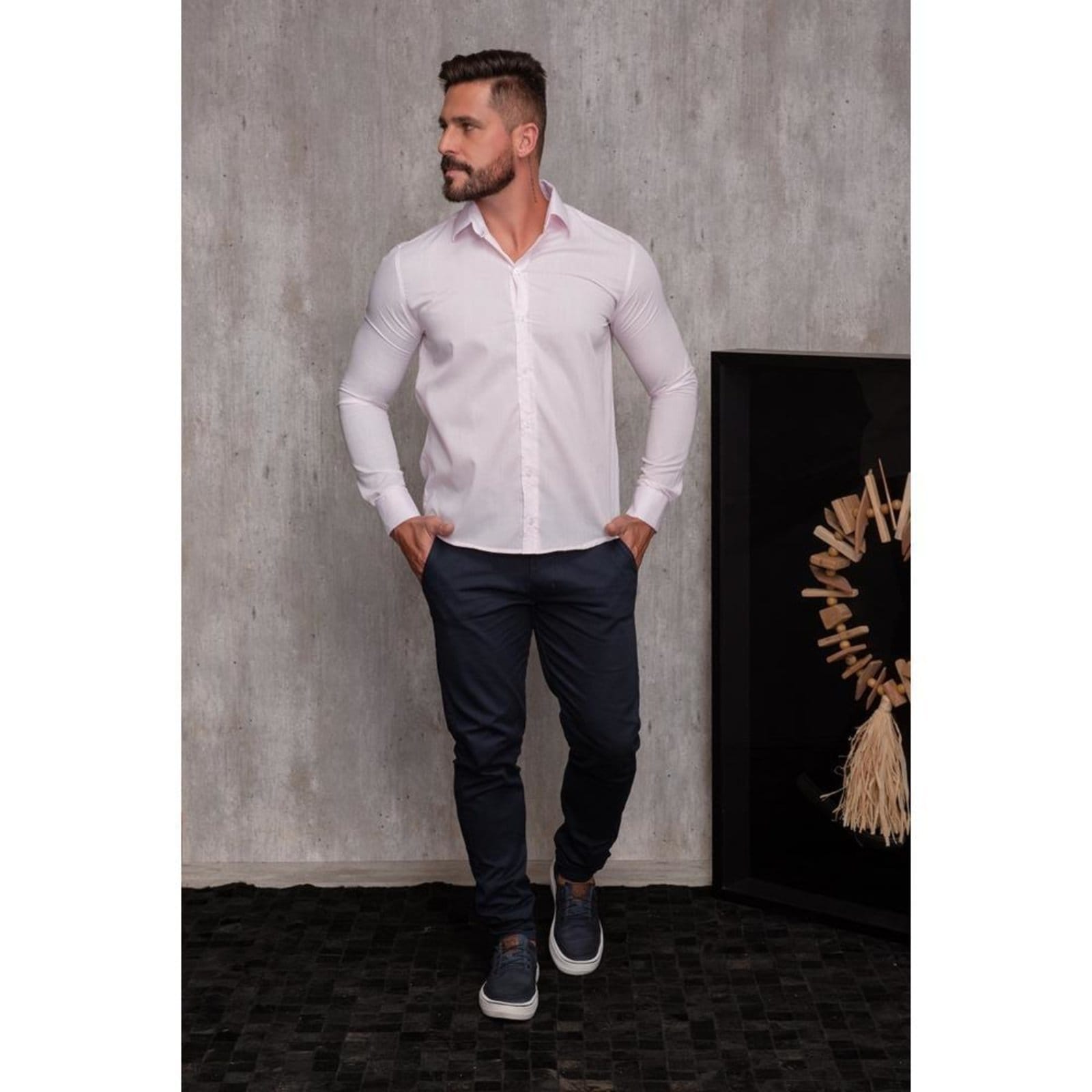 Vista 2 Kit Camisa Social Masculina Manga Longa Slim 2 Peças Azul Claro G Floral TEODORO CAMISARIA floral azul