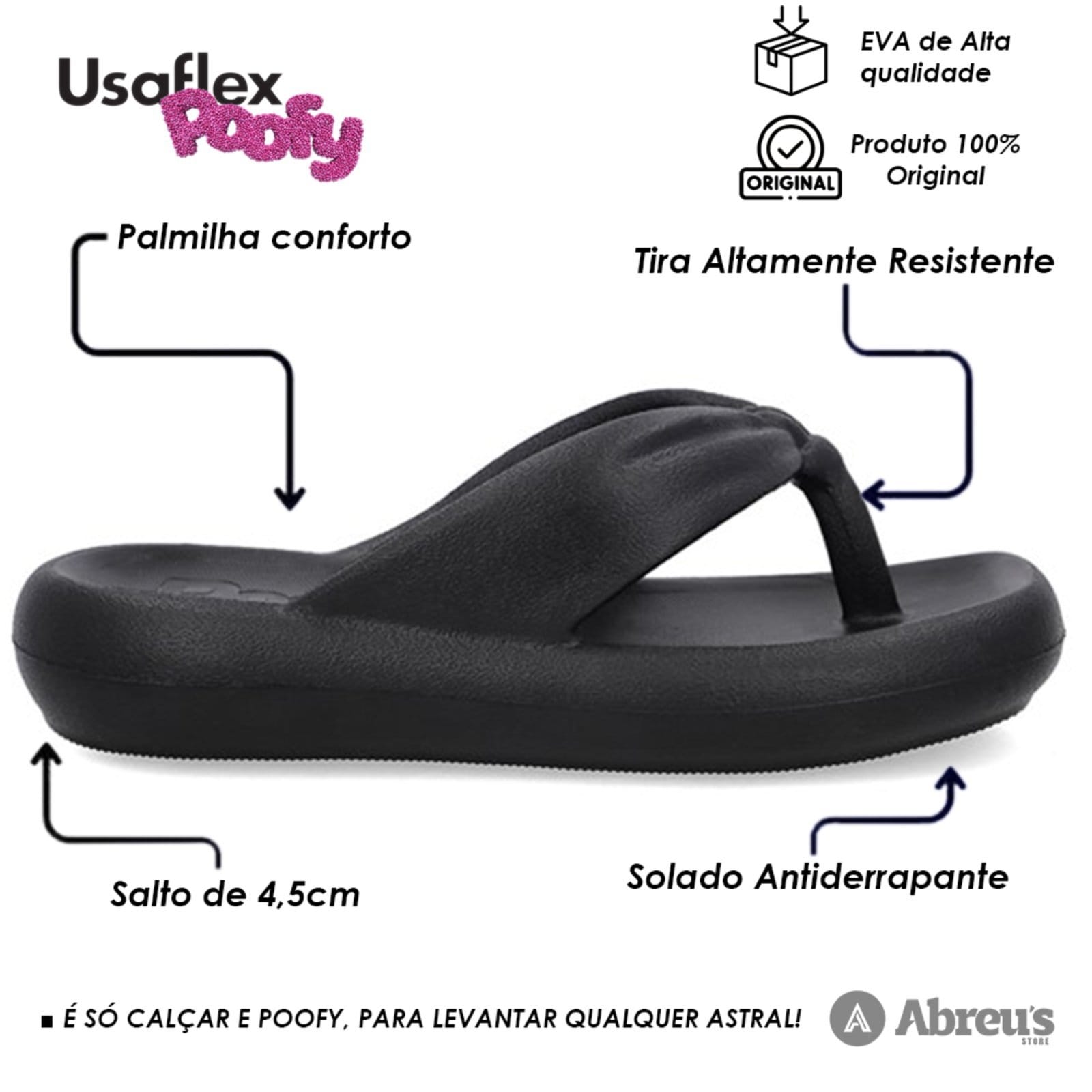 Vista 2 Chinelo Usaflex Poofy Bico Quadrado Eva Feminino Confortavel 001 Usaflex preto