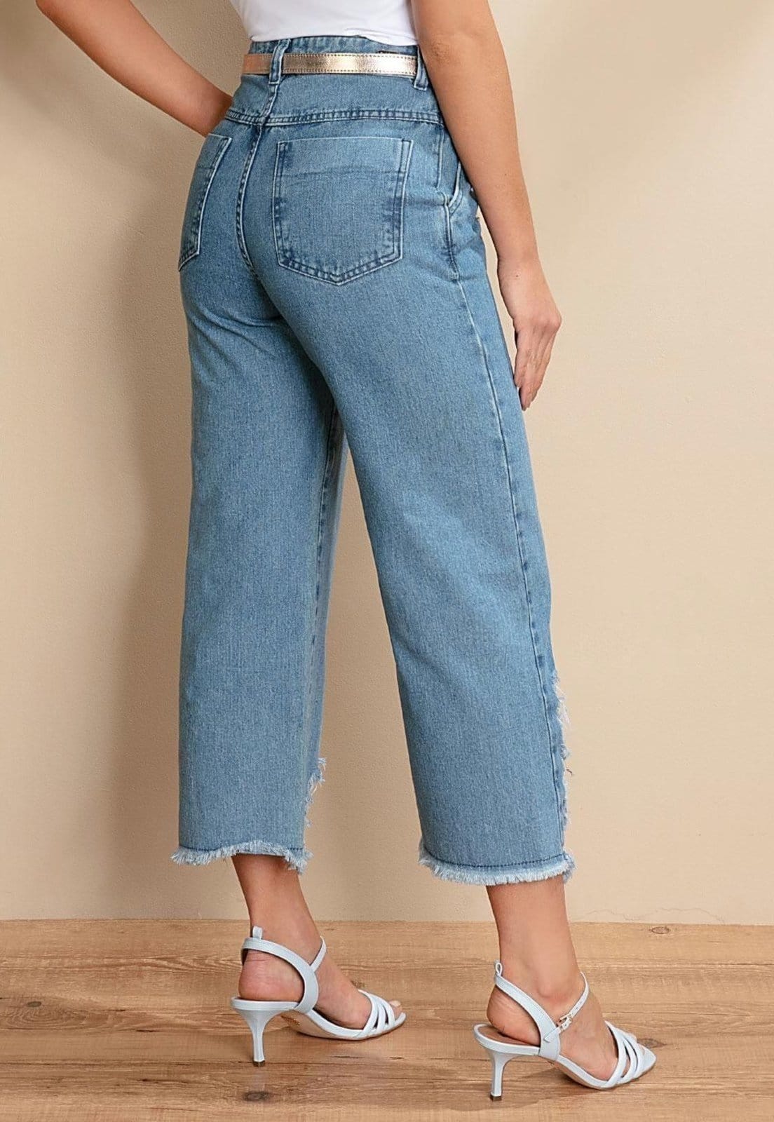 Vista 2 Calça Pantacourt Com Rasgados Quintess azul