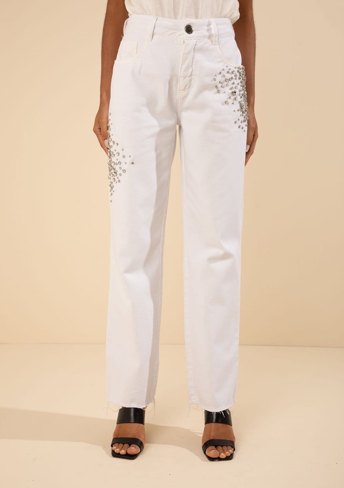 Vista 2 Calça Morena Rosa Reta Média Branco Morena Rosa branco rosa