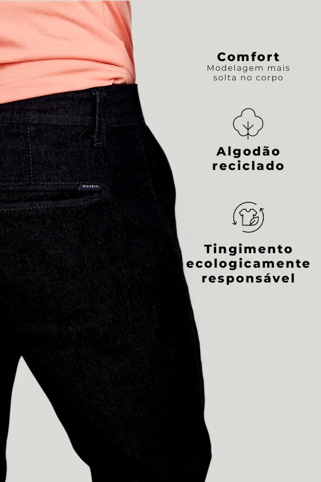 Vista 2 HIGHSTIL Calça Comfort Jeans - Lavagem Black HIGHSTIL preto black