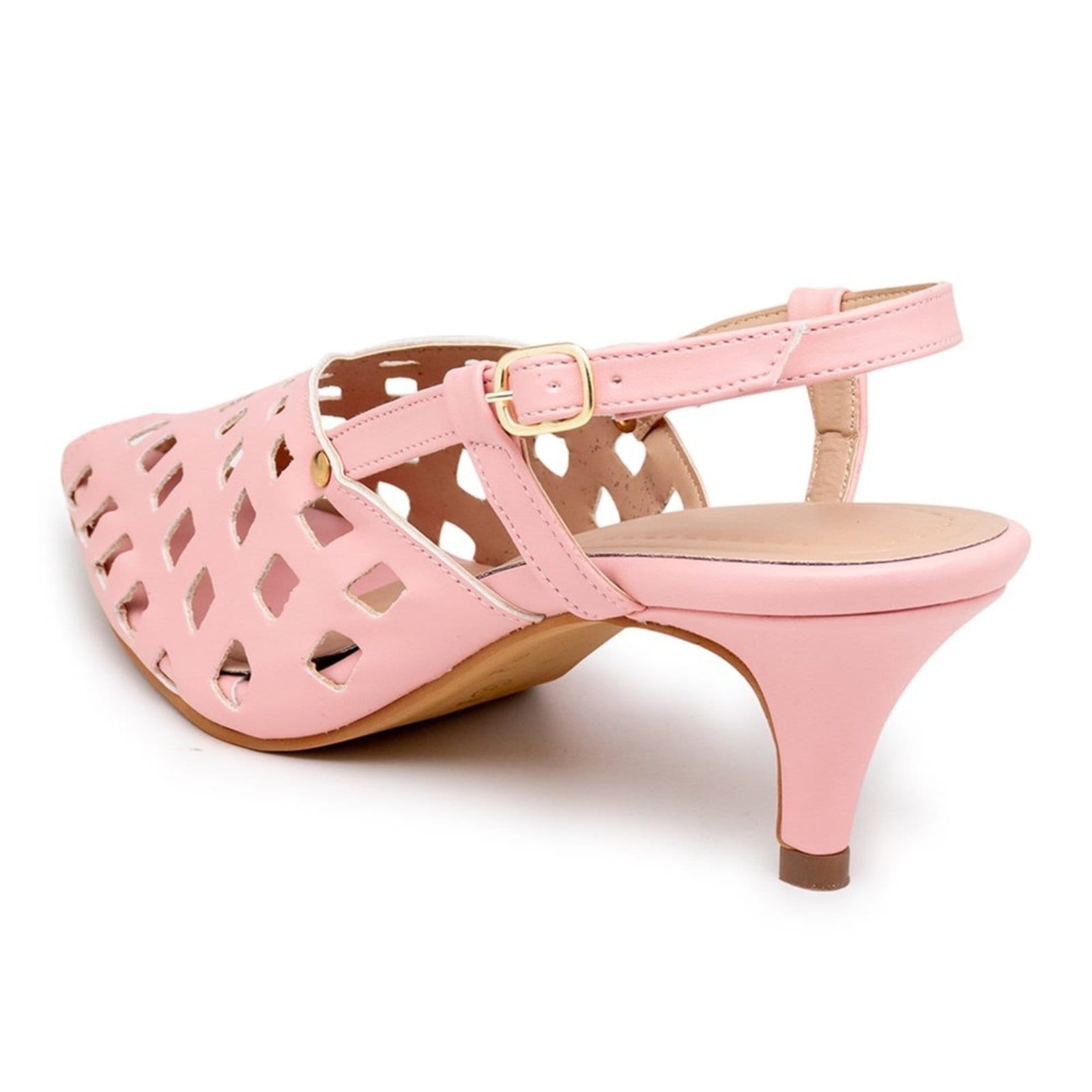 Vista 2 Sandalia Scarpin Salto Baixo Slingback Bico Fino 6033 Santorine Lady- Margarida Flor da Pele rosa