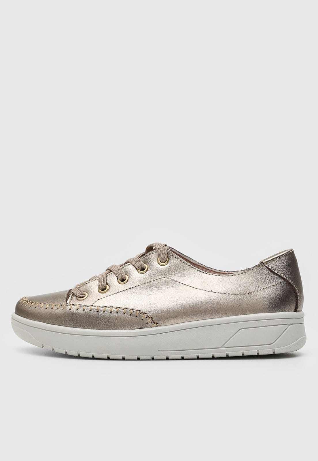 Vista 2 Tênis Casual Feminino Cadarço em Couro Metalizado Prata Velha ROMEU E JULIETA SHOES prata velho