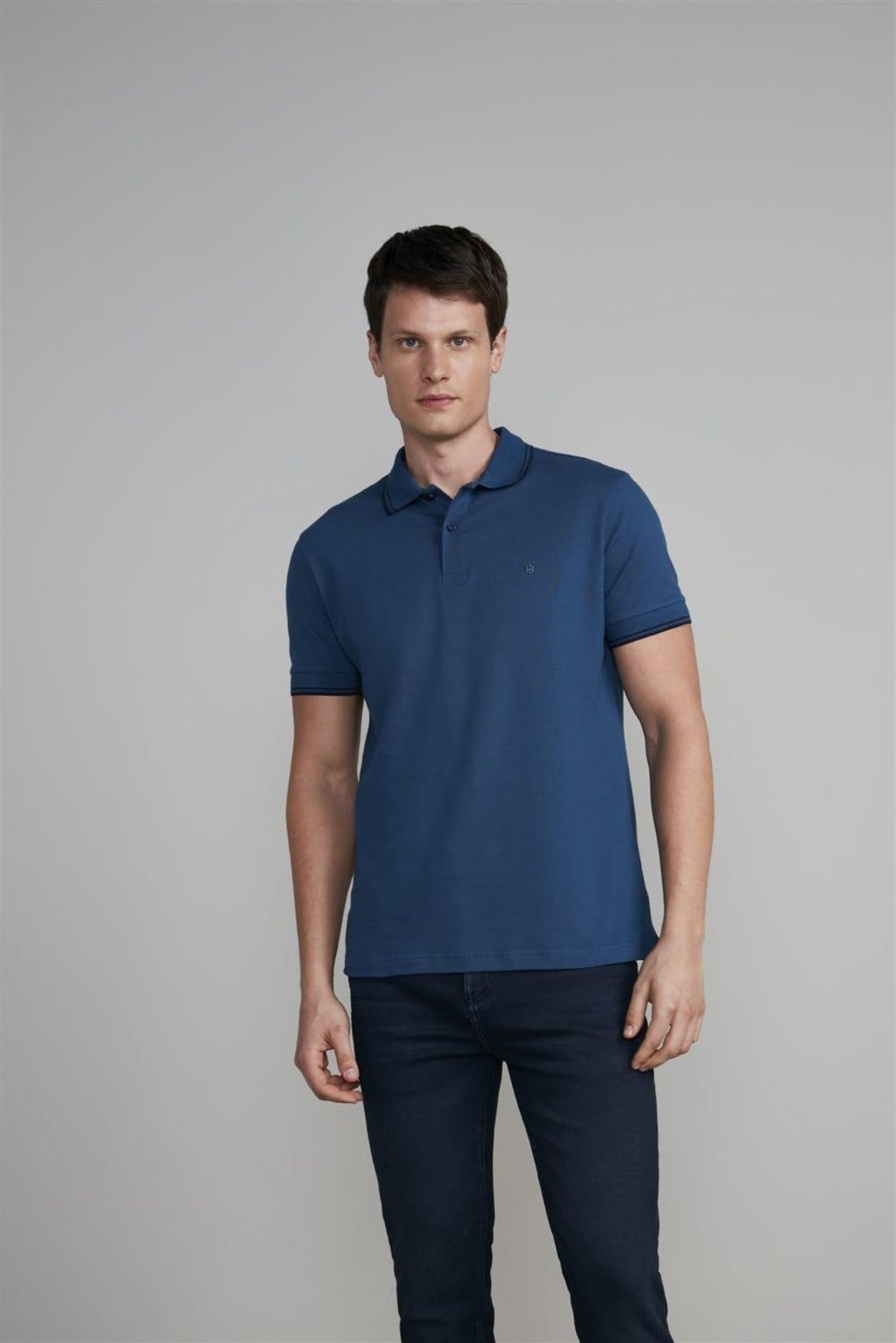 Vista principal HIGHSTIL Polo Manga Curta Piquet Básica Slim Fit Noturno HIGHSTIL azul