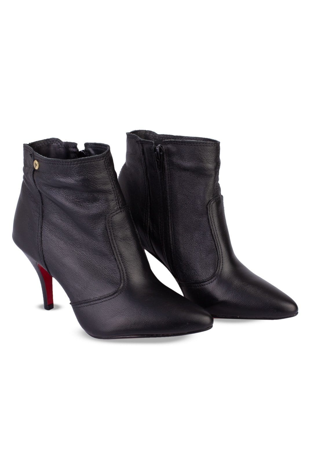 Vista 2 Bota De Couro Cano Curto Com Salto Fino 6583 Enluaze preto